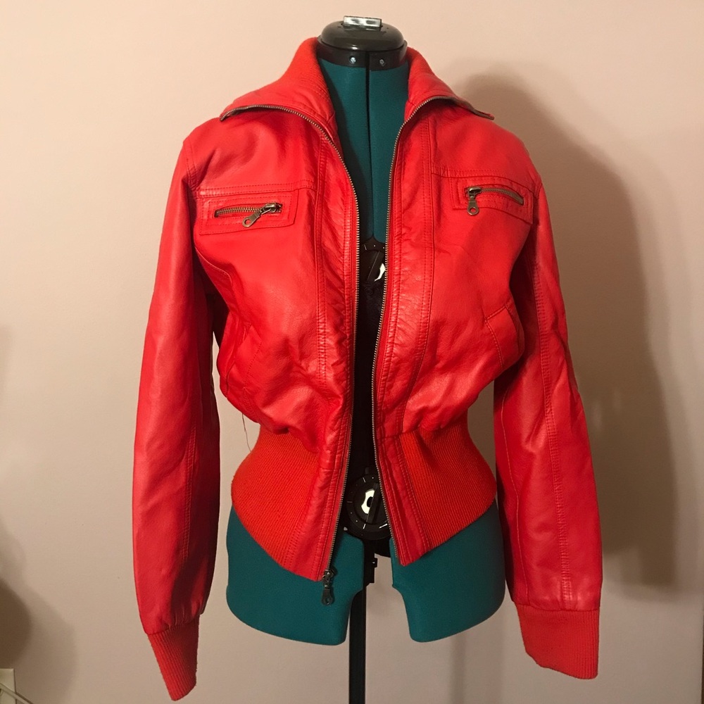 Red faux leather jacket